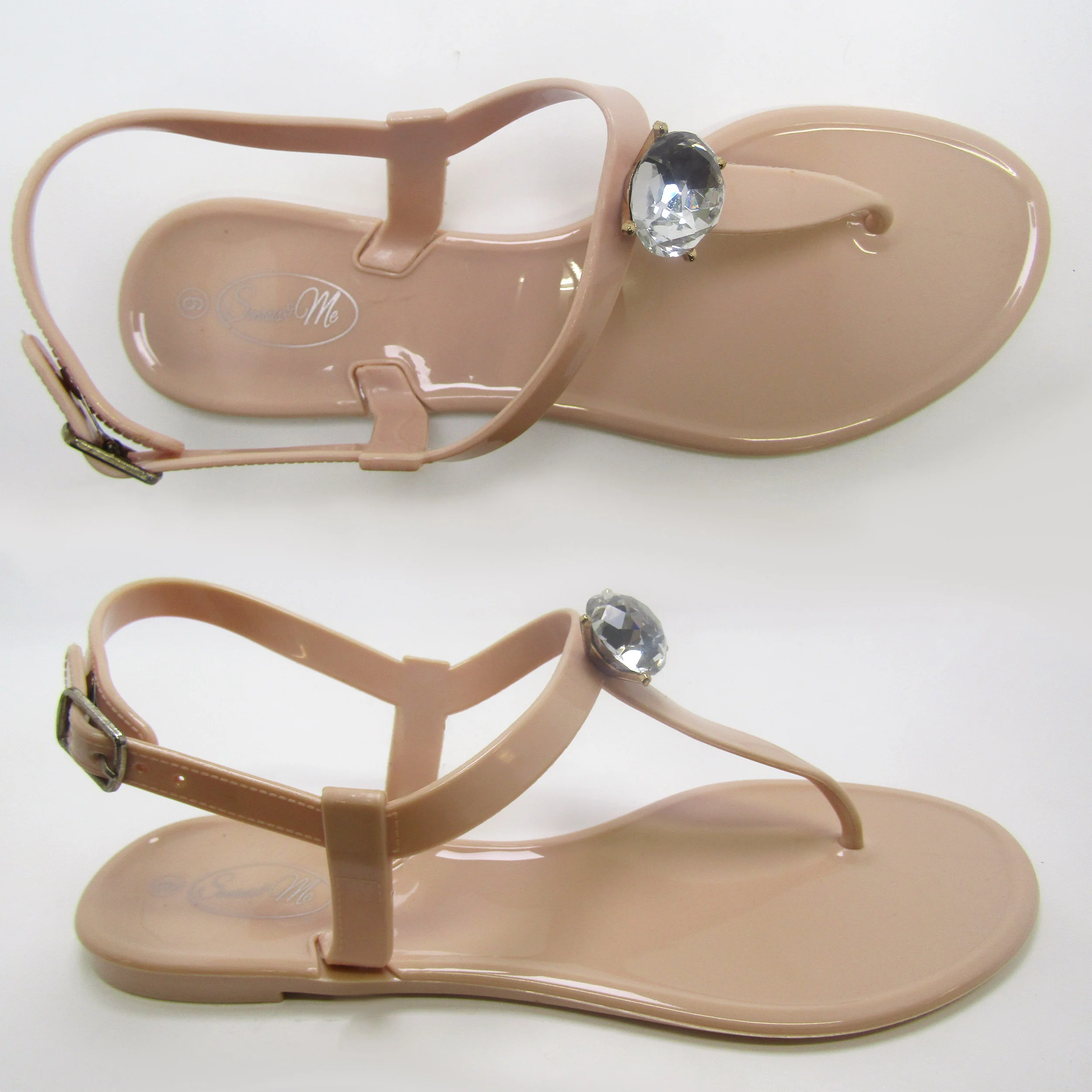 Saint Claire Glossy Nude Sandal- Diamanté Stud