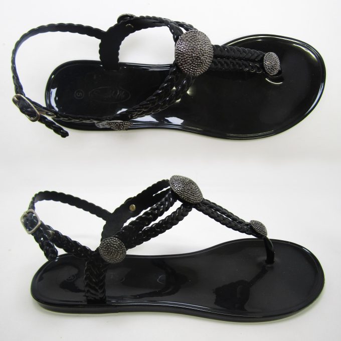 Charlotte Black Sandal- Gunmetal studs