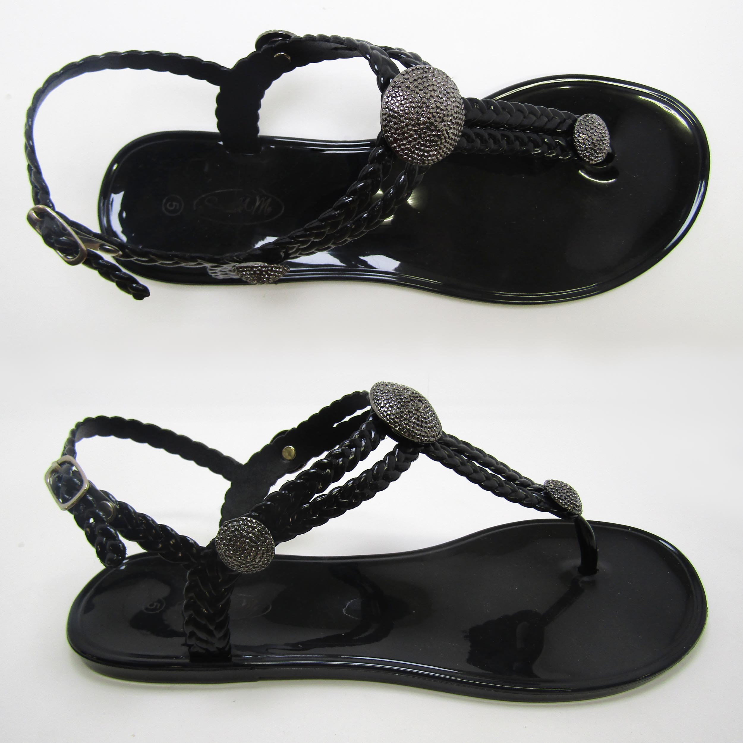 Charlotte Black Sandal- Gunmetal studs