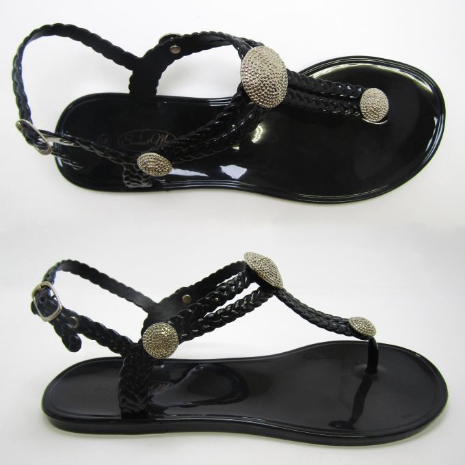 Charlotte Black Sandal- Silver studs