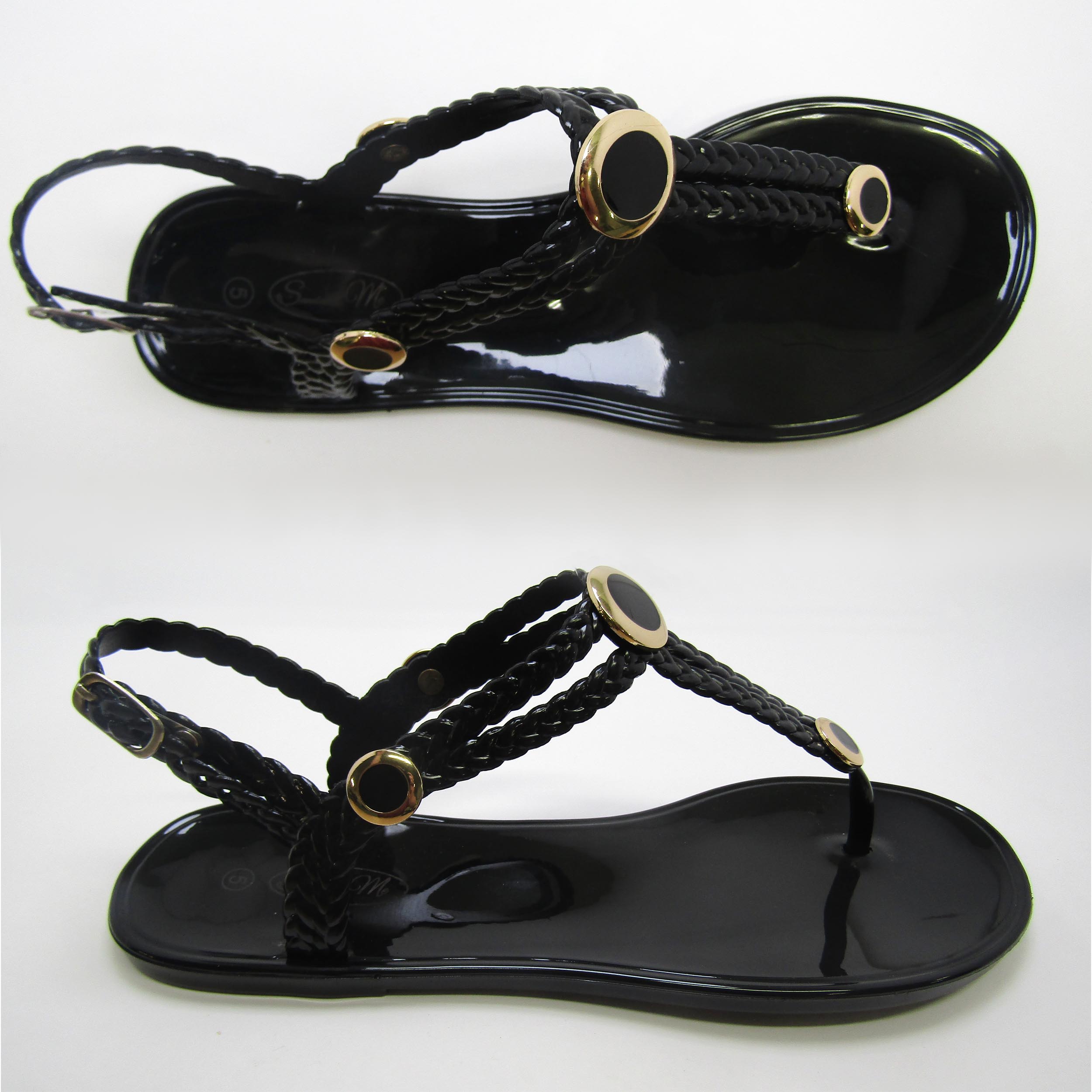 Charlotte Black Sandal- Black and Gold Studs