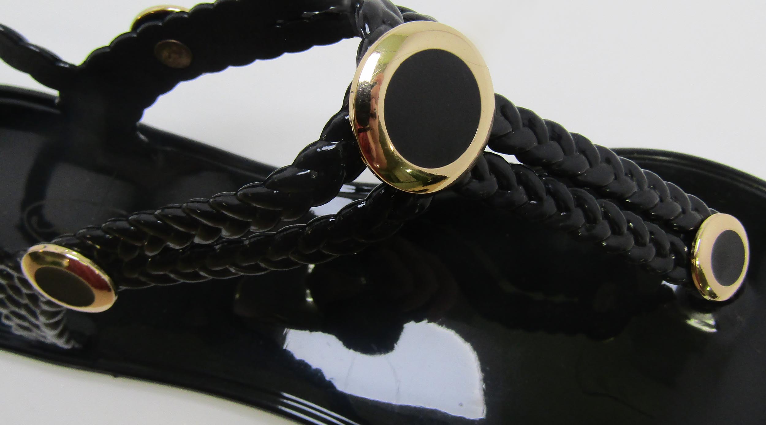 Charlotte Black Sandal- Black and Gold Studs - Image 2