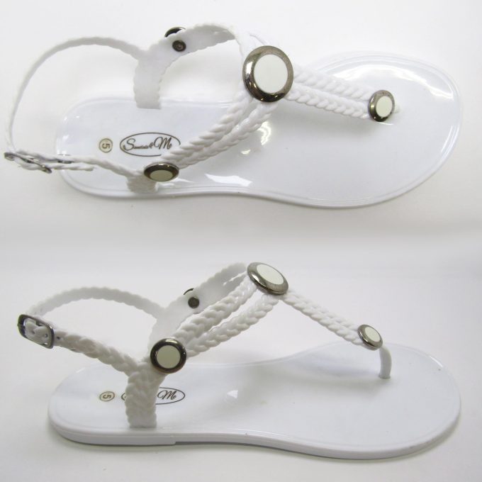 Charlotte White Sandal- White and Silver Studs