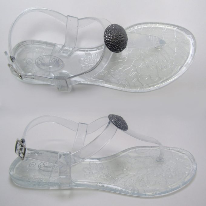 Saint Claire Glossy Clear Sandal- Gunmetal Stud