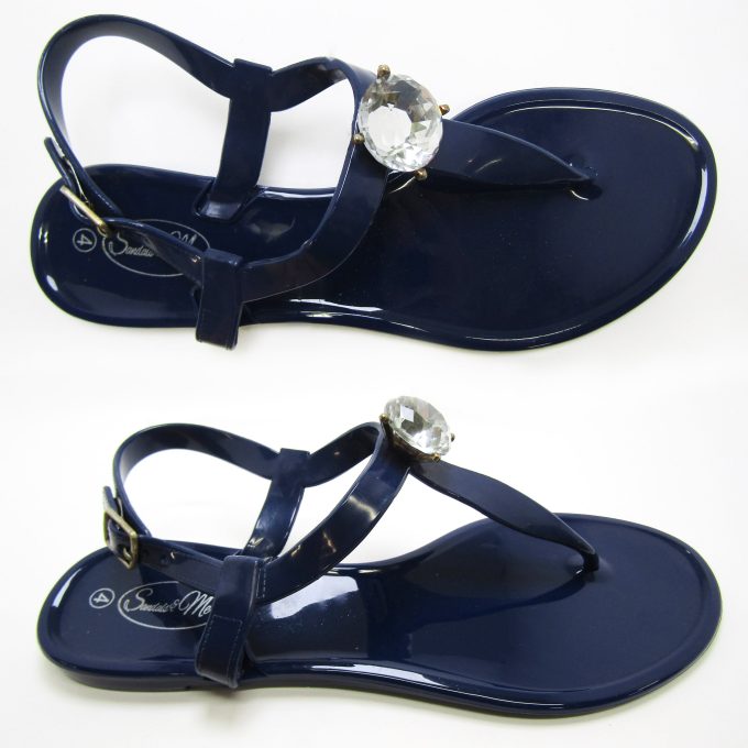 Saint Claire Glossy Navy Sandal- Diamanté Stud