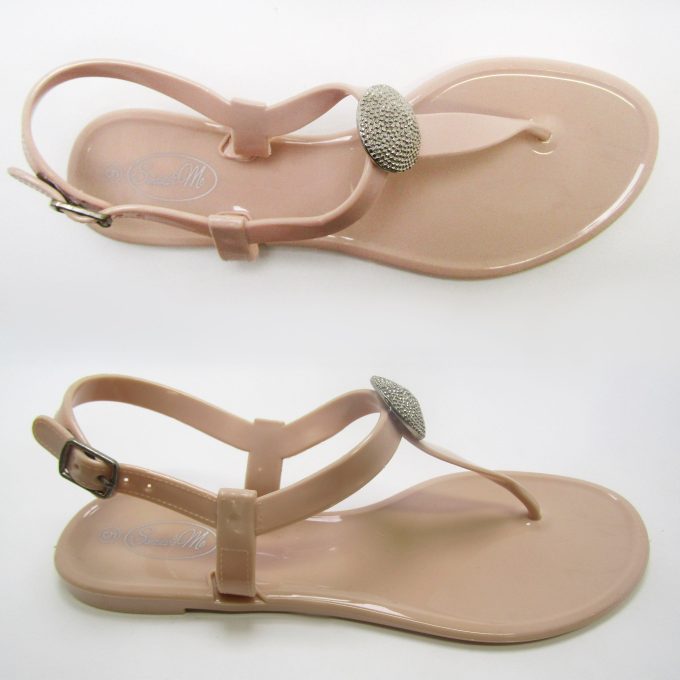 Saint Claire Glossy Nude Sandal- Silver Stud