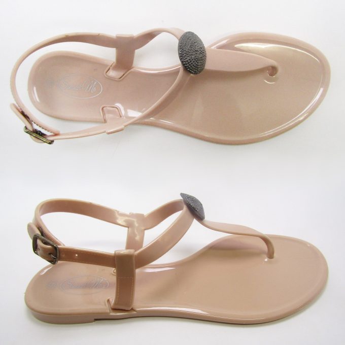 Saint Claire Glossy Nude Sandal- Gunmetal Stud