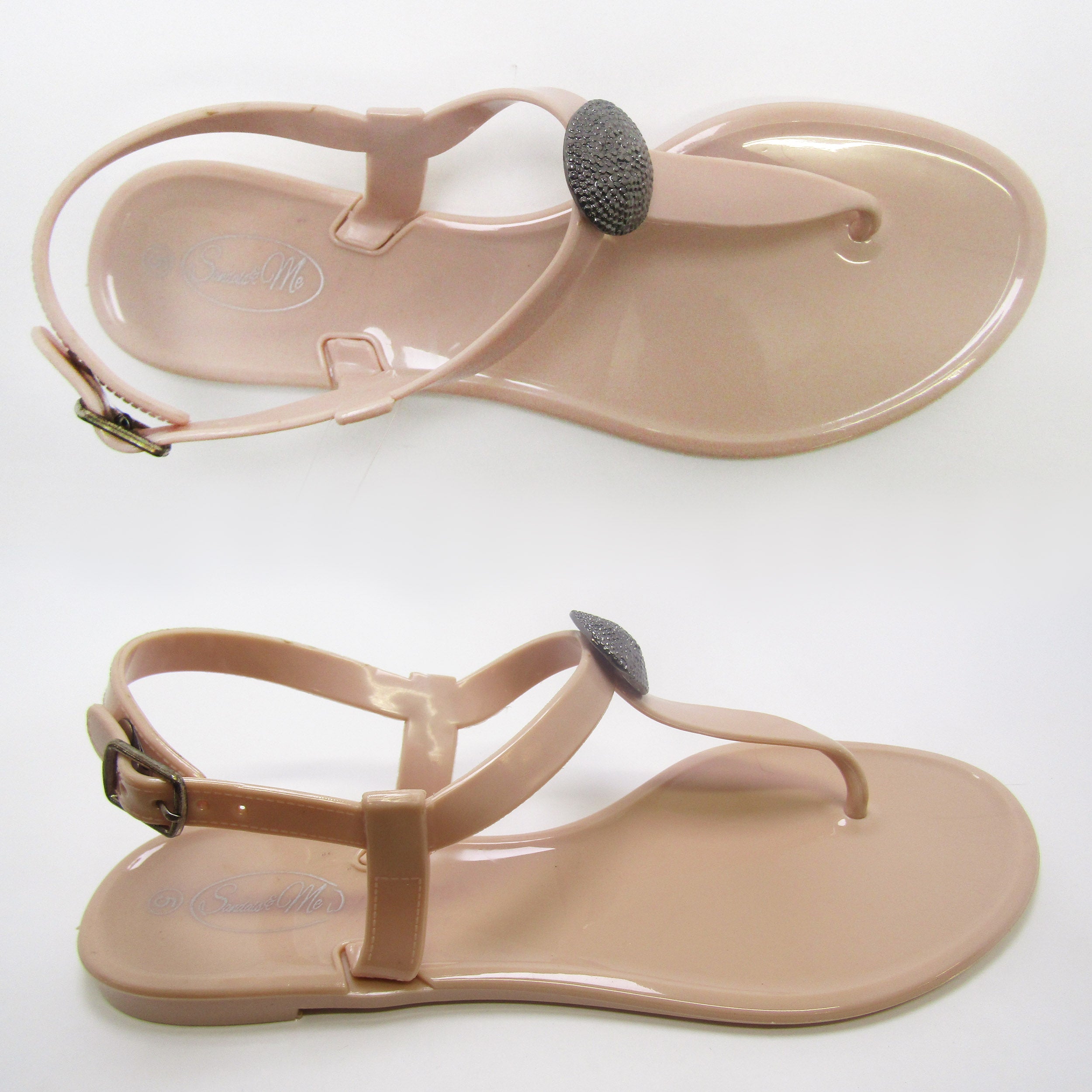 Saint Claire Glossy Nude Sandal- Gunmetal Stud