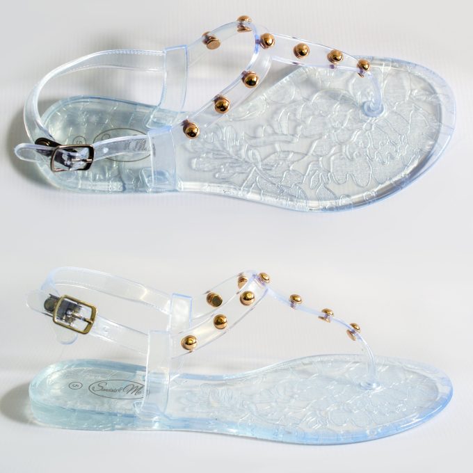 Pippa Glossy Clear Sandal- Gold Studs