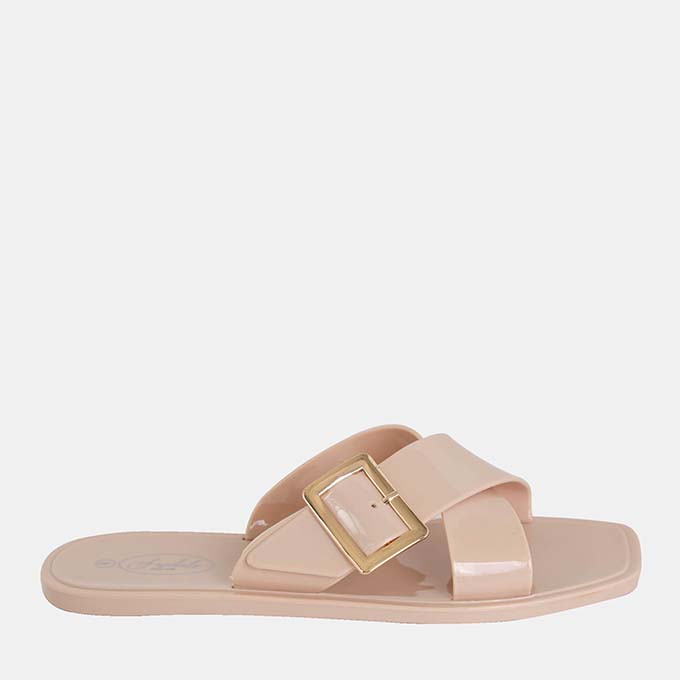 Mila Nude Slides- Gold buckles