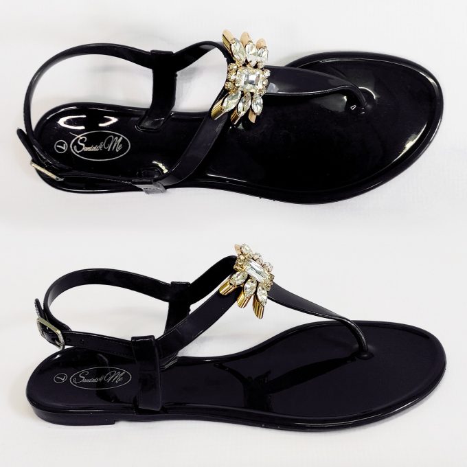 Glitter Bug Glossy Black Sandal- Diamond Stud