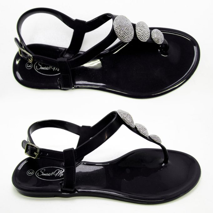 Robot Glossy Black Sandal- Silver Studs