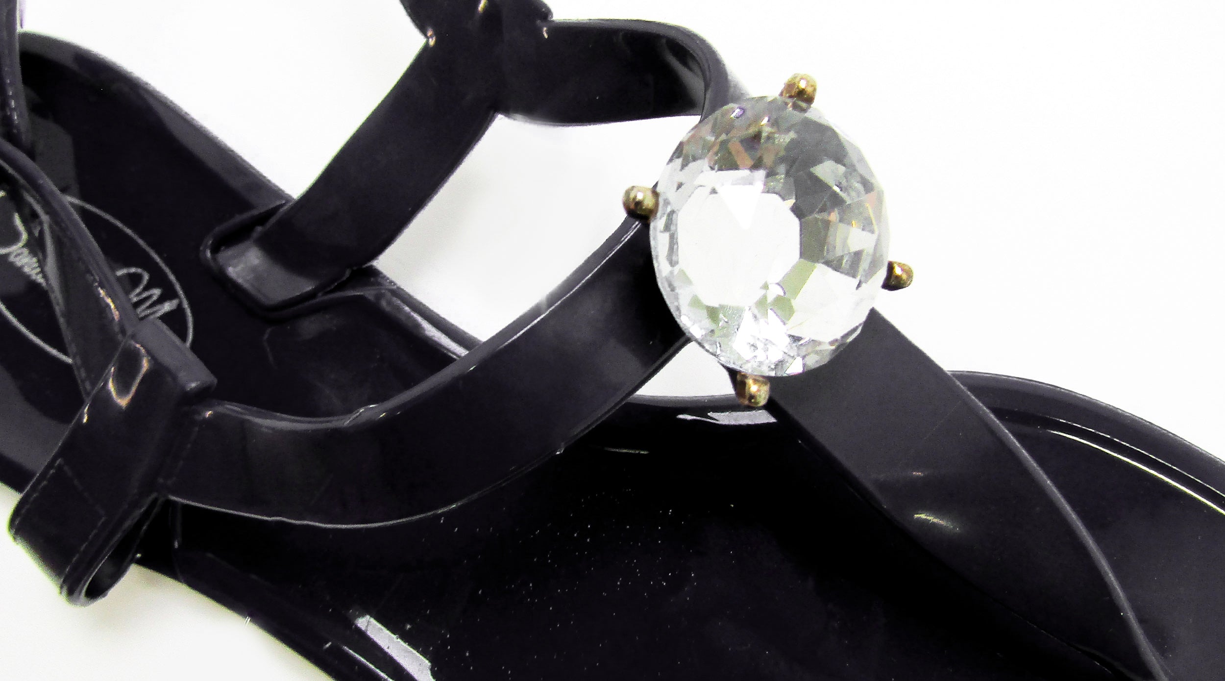 Saint Claire Glossy Black Sandal- Diamanté Stud - Image 2