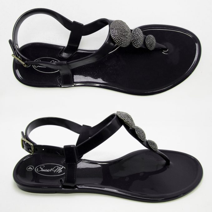 Robot Glossy Black Sandal-Gunmetal Studs