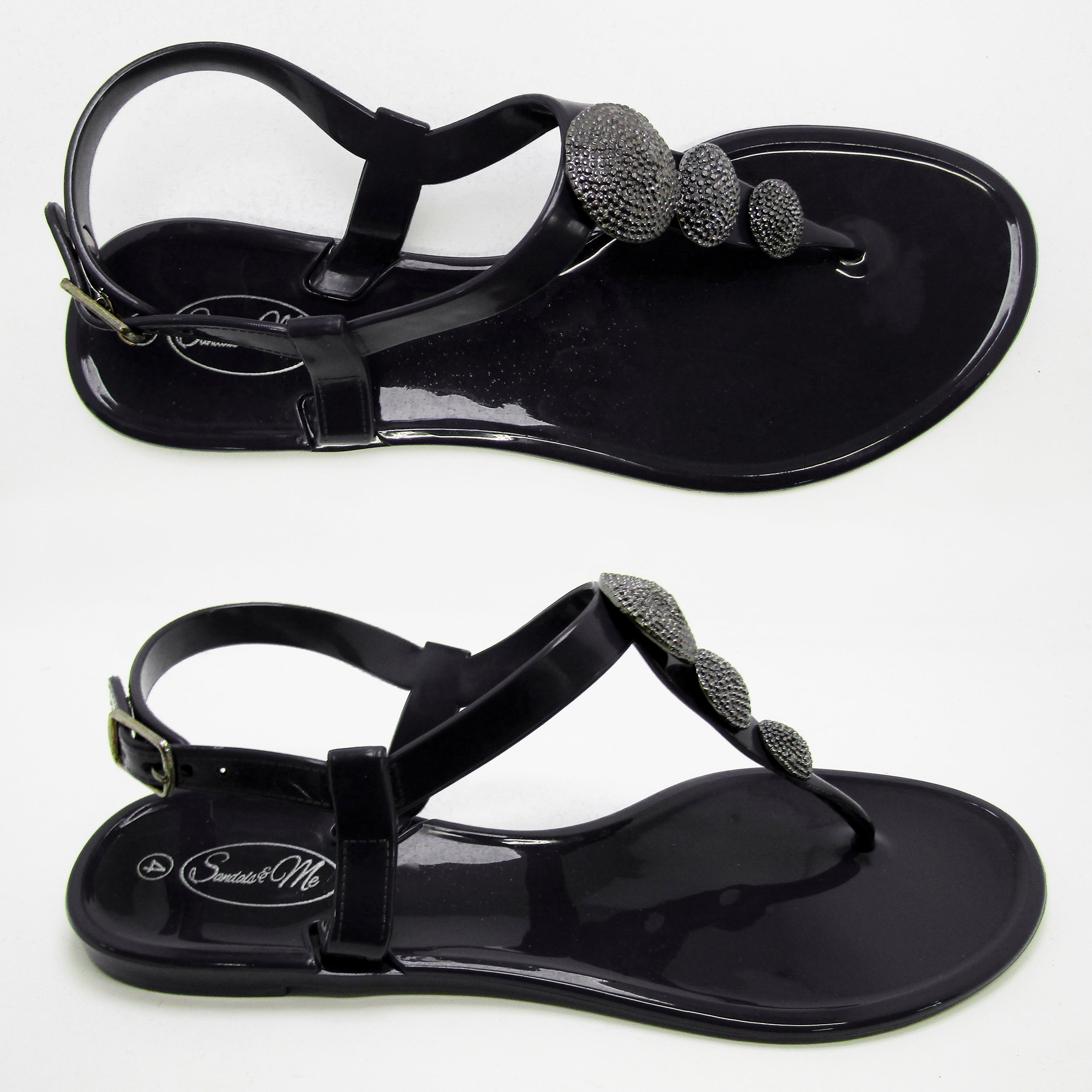 Robot Glossy Black Sandal-Gunmetal Studs