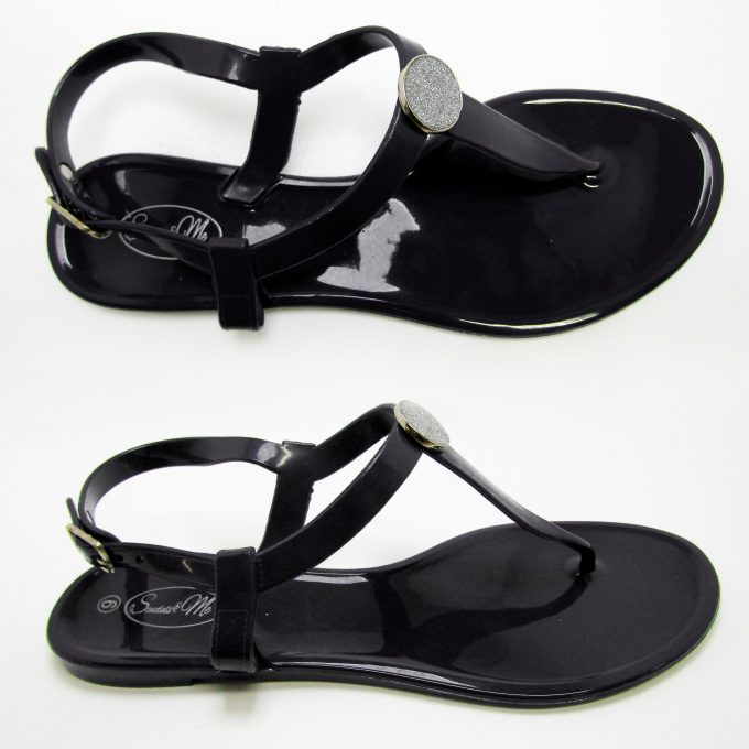 Saint Claire Glossy Black Sandal- Glitter Stud