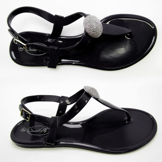 Saint Claire Glossy Black Sandal- Silver Stud
