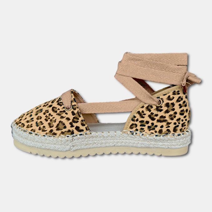 Wedge Lace Up Espadrilles- Animal Print - Image 4
