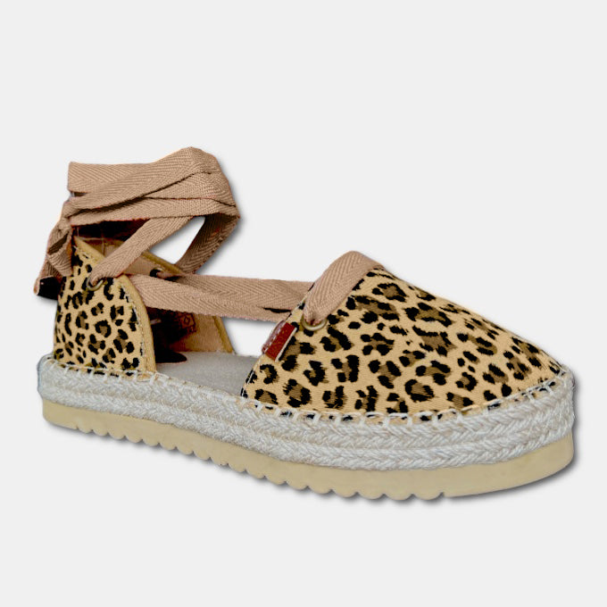 Wedge Lace Up Espadrilles- Animal Print - Image 2