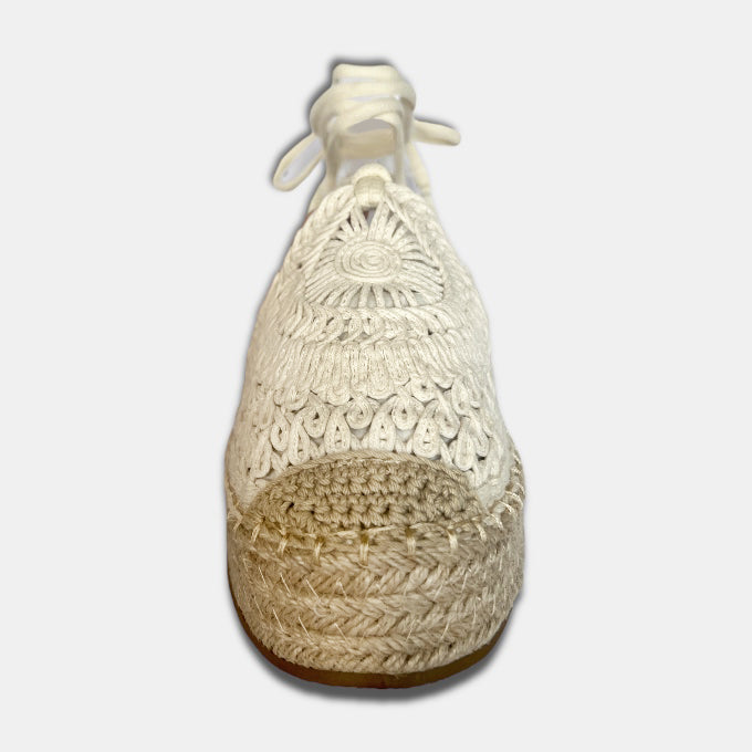 Wedge Lace Up Espadrilles- Cream Macrame - Image 3