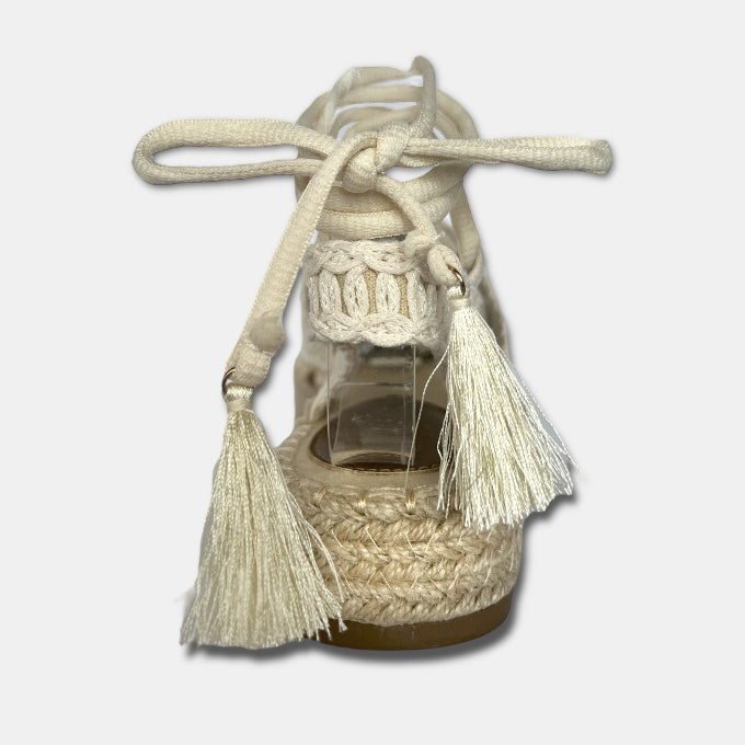 Wedge Lace Up Espadrilles- Cream Macrame - Image 6
