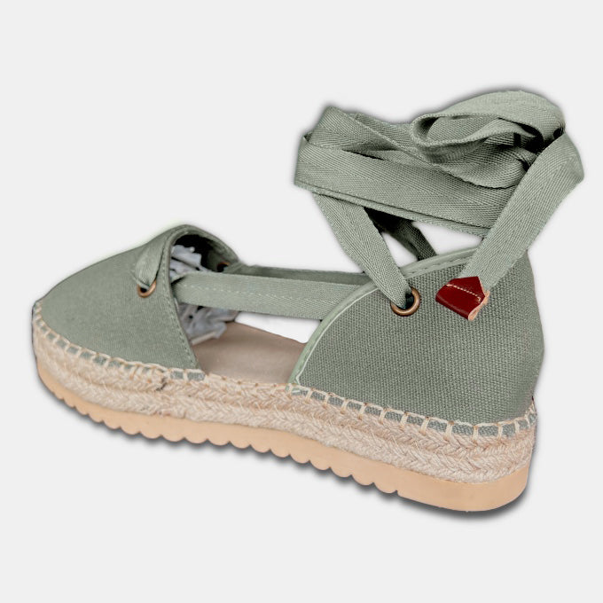 Wedge Lace Up Espadrilles- Fatigue - Image 5