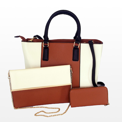 Handbag Set- Tan & Cream
