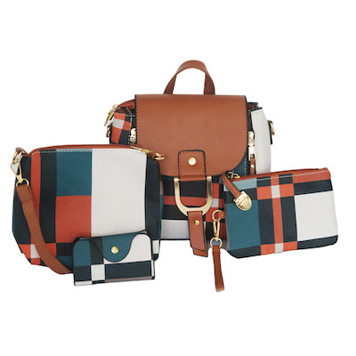 Tan & Plaid Handbag/Backpack Set