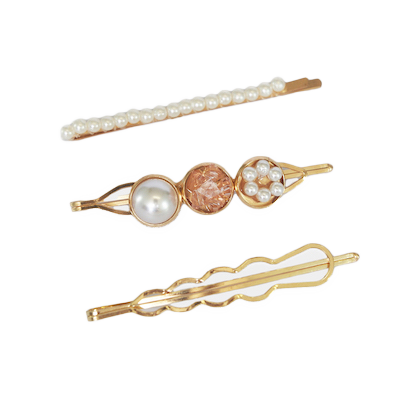 3-PIECE WHITE CRYSTAL & PEARL HAIR SLIDES