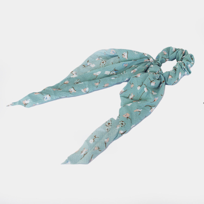 SCARF HAIR SCRUNCHIE- AQUA FLORAL